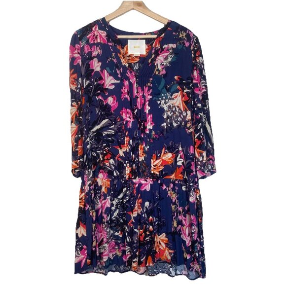 Anthropologie Maeve Caravane Dress Size Small Boho Tunic Navy Floral Drop Waist - Picture 2 of 11
